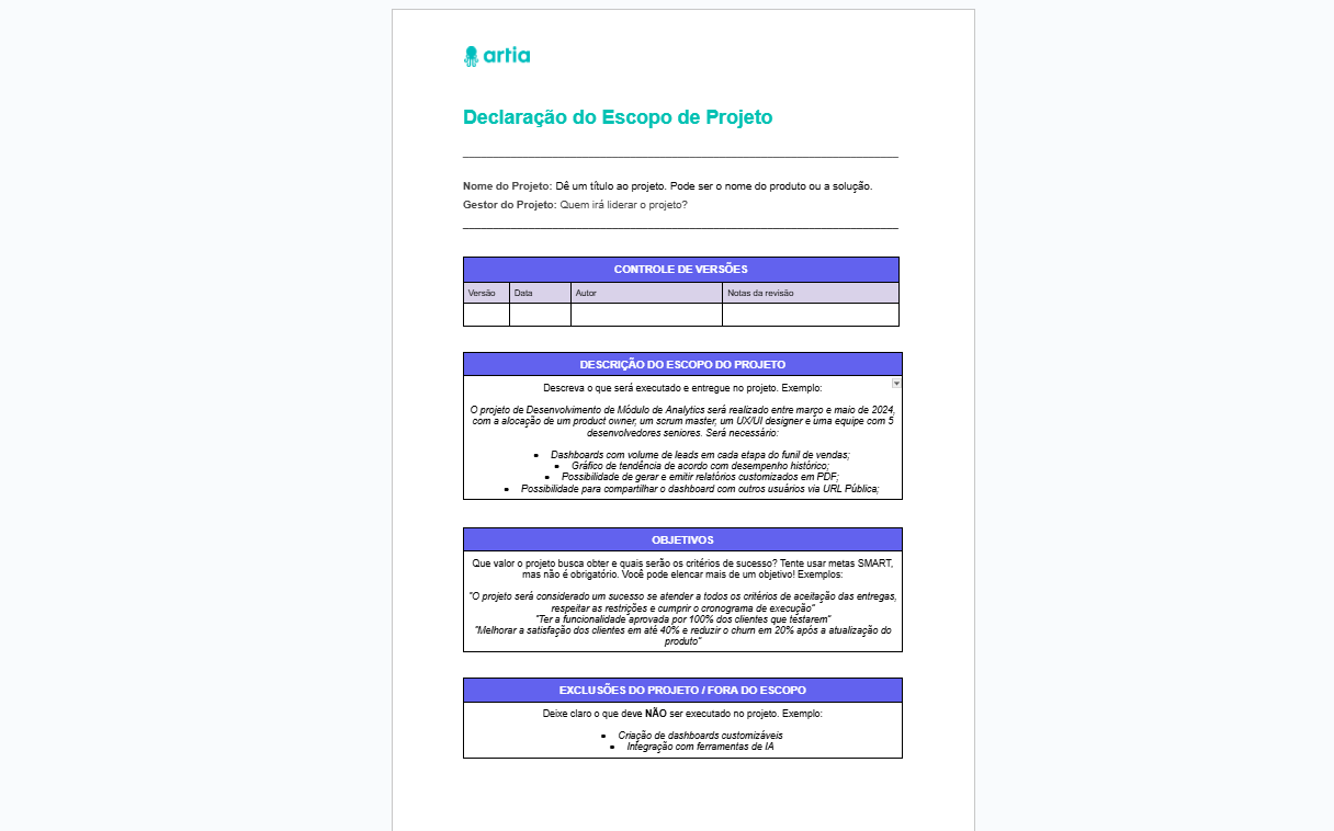 Exemplo de Declaração do Escopo do Projeto