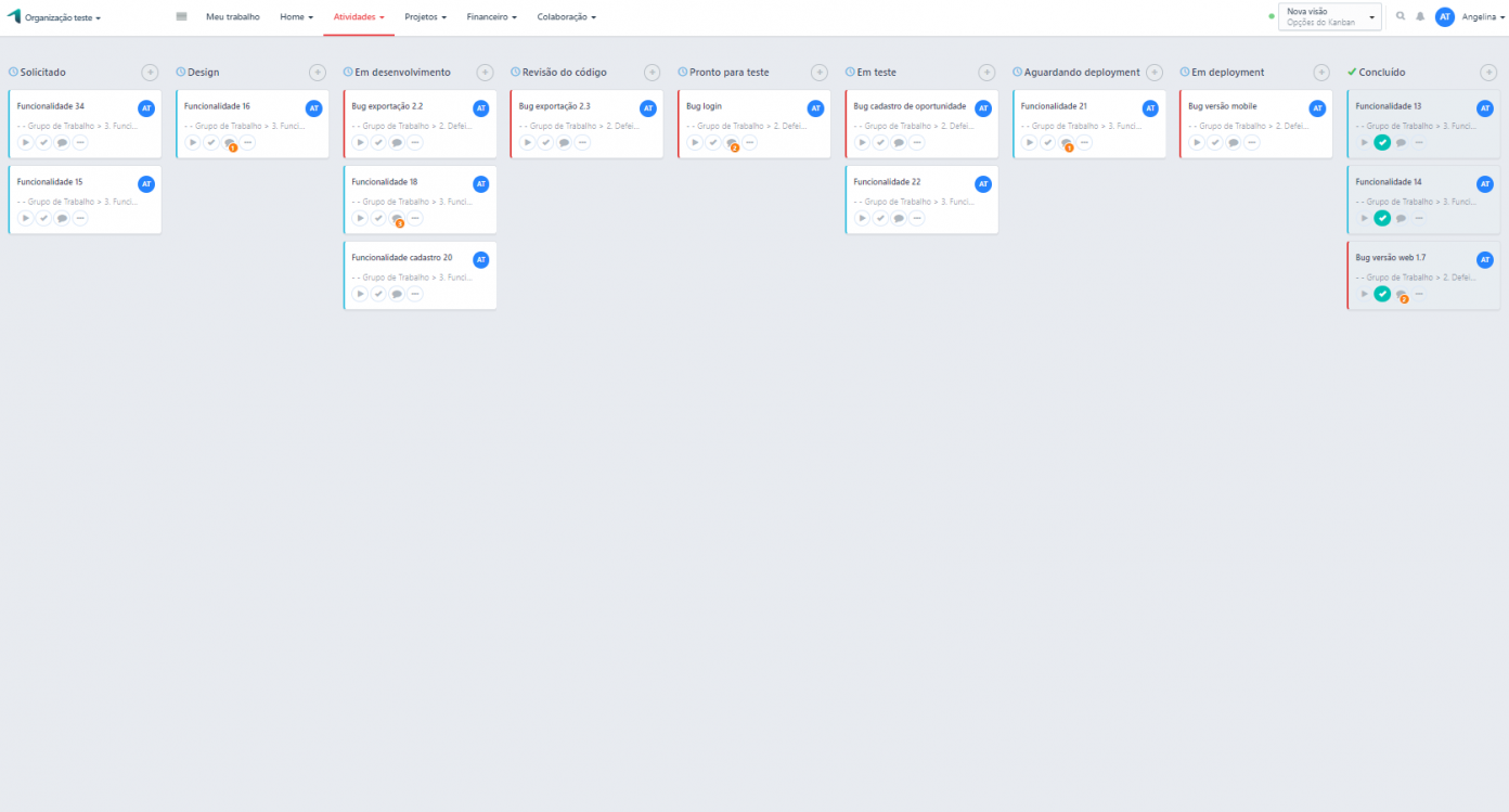 Quadro Kanban para desenvolvimento de software