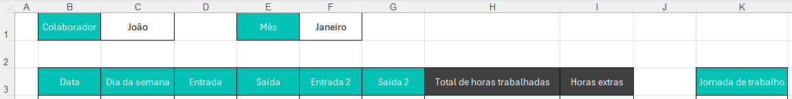 como montar uma planilha de horas trabalhadas 1