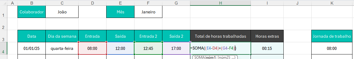 como montar uma planilha de horas trabalhadas 4